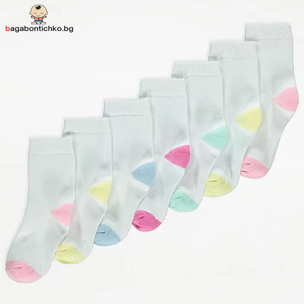 Чорапи за момиче 7 чифта, бели